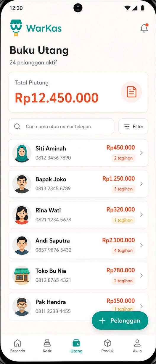 Halaman buku utang WarKas